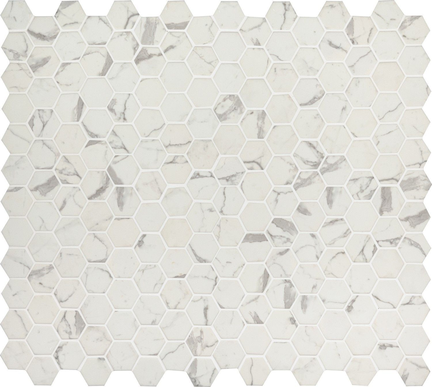 backsplash mosaic tiles Statuario Celano White-Cool Hexagon Glossy 11" x 12-3/4" SMOT-GLS-STACEL6MM MSI Surfaces Hexagon Mosaic Tiles | Floors & Baths Pro's