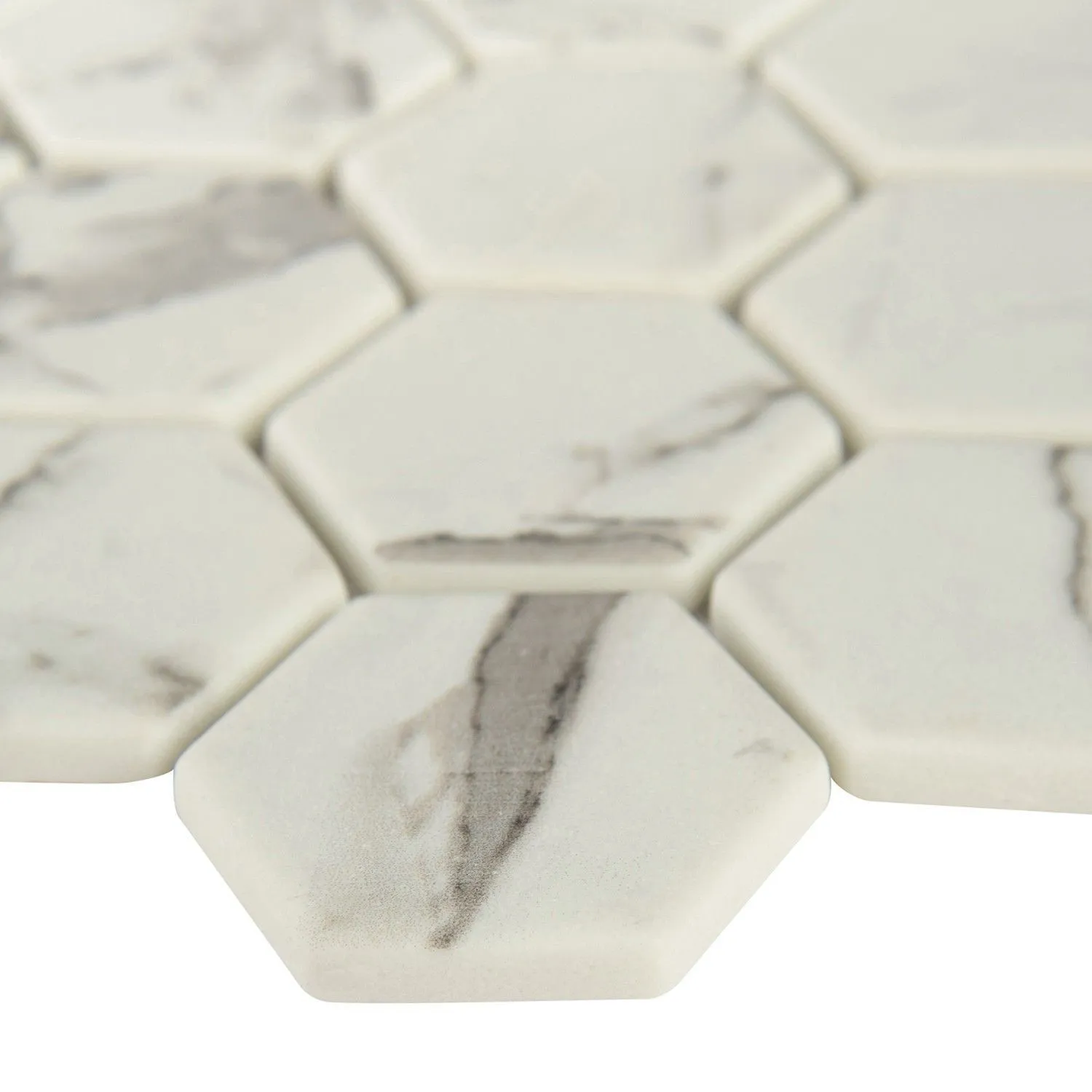 Statuario Celano White-Cool Hexagon Glossy 11" x 12-3/4" SMOT-GLS-STACEL6MM MSI Surfaces Hexagon Mosaic Tiles