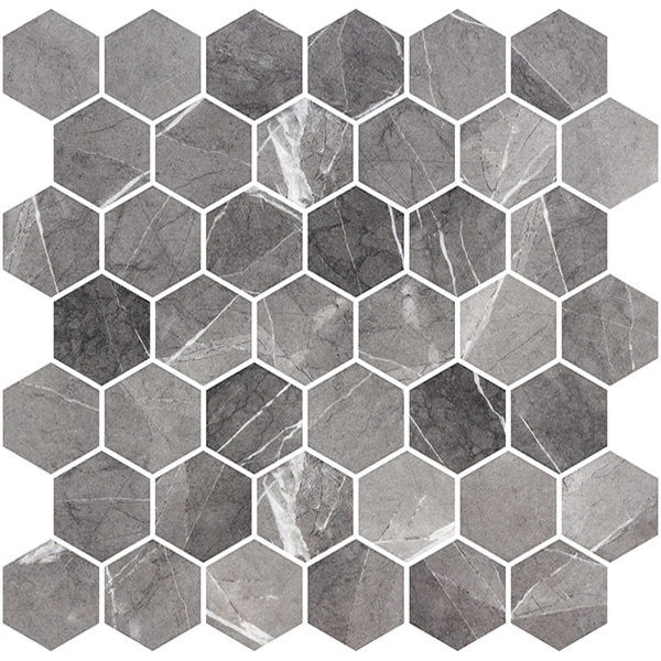 Hex XL Ecostone Grafito Matte 12" x 12" ECHEXLGRAFM Centura Hexagon Mosaic Tiles | Floors & Baths Pro's