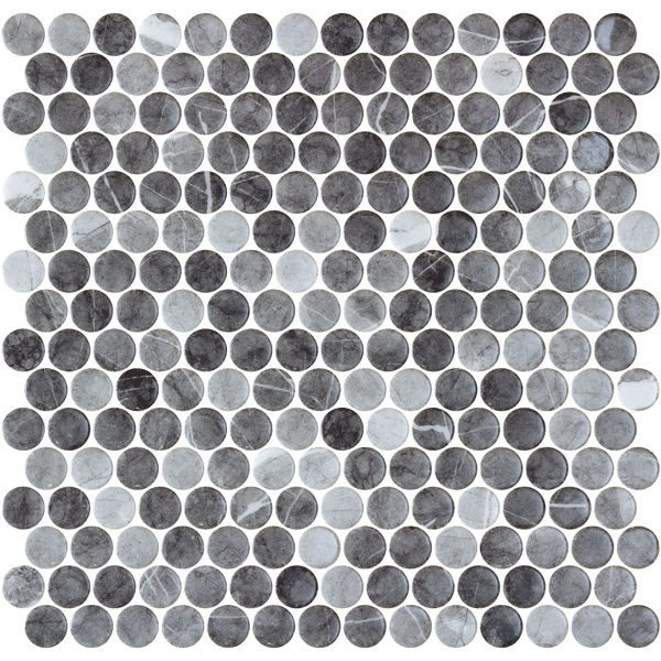 backsplash mosaic tiles Penny Vanguard Storm Glossy 12" x 12" PE2005290 Centura Circle Mosaic Tiles | Floors & Baths Pro's