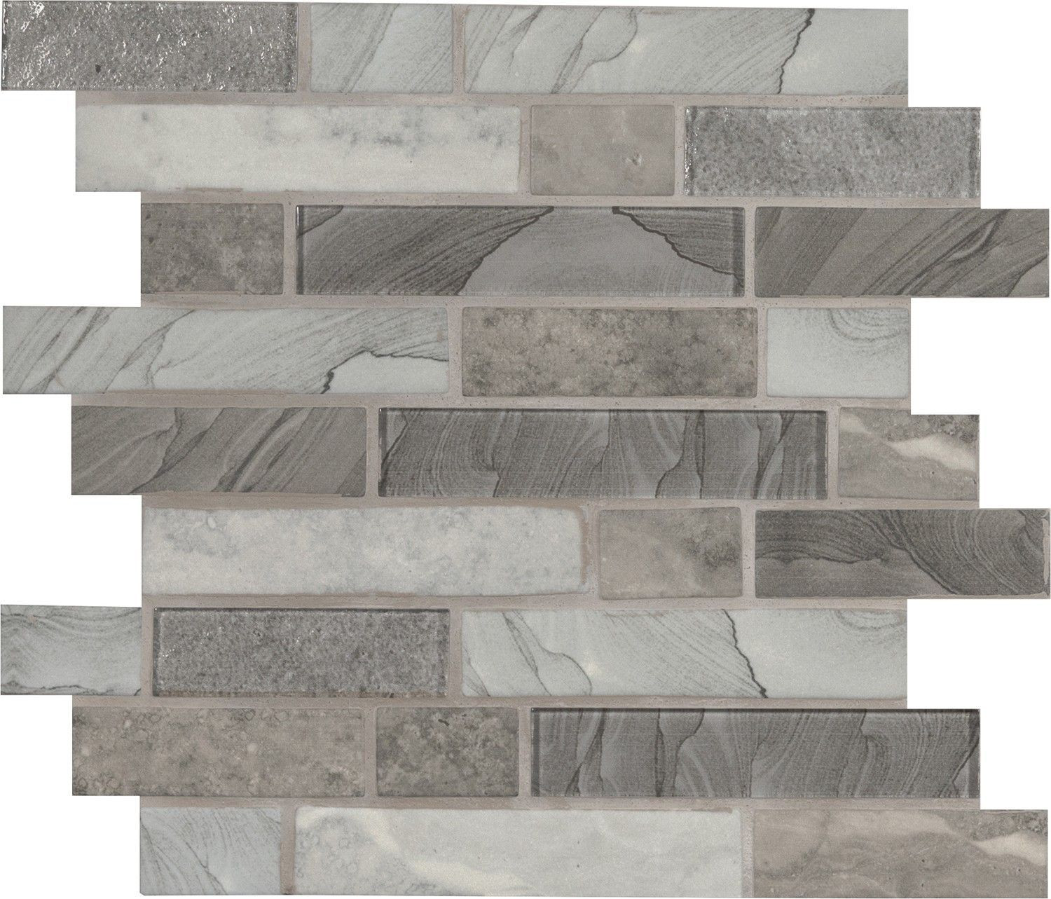 backsplash mosaic tiles Tarvos Interlocking Gray-Dark Glossy 12" x 12" SMOT-GLSIL-TARVOS6MM MSI Surfaces Rectangle Mosaic Tiles | Floors & Baths Pro's