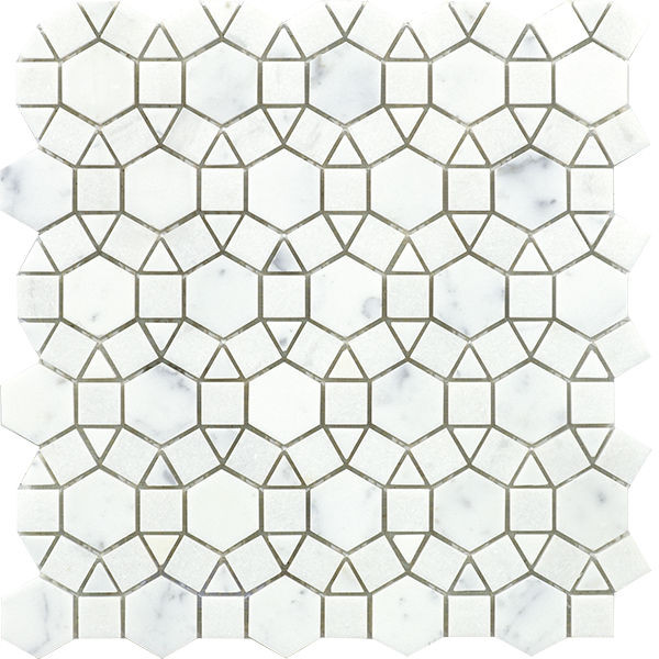 backsplash mosaic tiles Miki Flower Snow White & Crystal White Polished 11" x 12" WGMMFL003 Centura Hexagon Mosaic Tiles | Floors & Baths Pro's