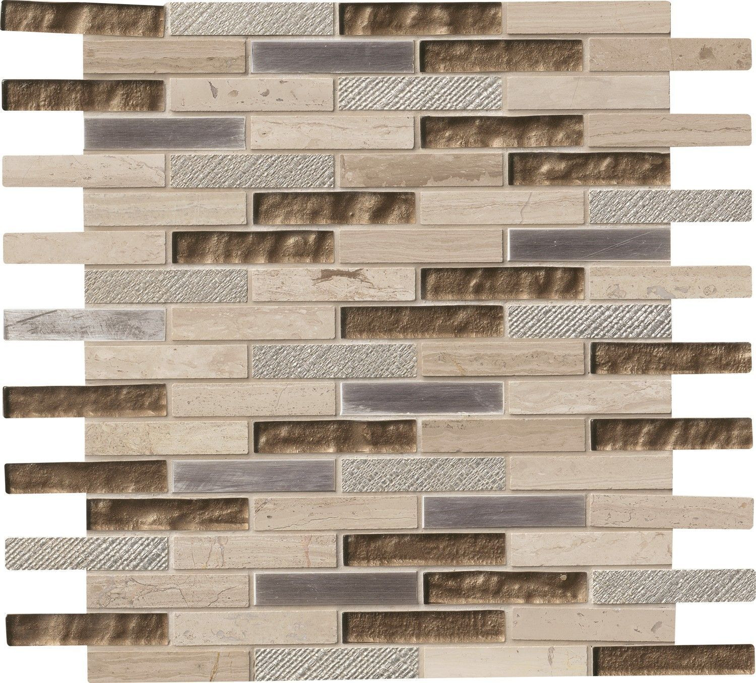 backsplash mosaic tiles Diamante Brick Brown Multi Finish 12" x 12" SMOT-SGLSMT-DIA8MM MSI Surfaces Rectangle Mosaic Tiles | Floors & Baths Pro's