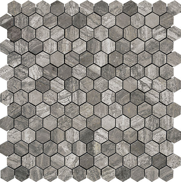 backsplash mosaic tiles Terra Marble Metalicus Hexagon Polished 12" x 12" MEHEX Centura Hexagon Mosaic Tiles | Floors & Baths Pro's