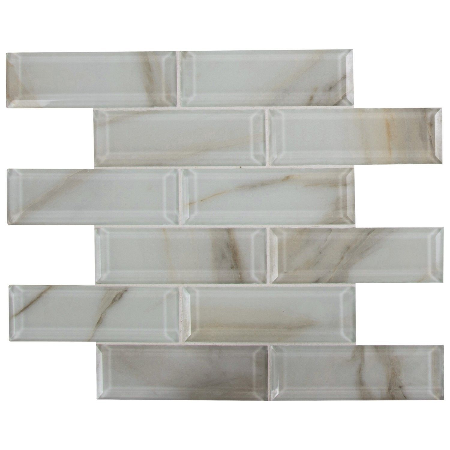 backsplash mosaic tiles Ivory Amber White-Cool Glossy 12" x 12" SMOT-GLSST-IVOAMB8MM MSI Surfaces Rectangle Mosaic Tiles | Floors & Baths Pro's