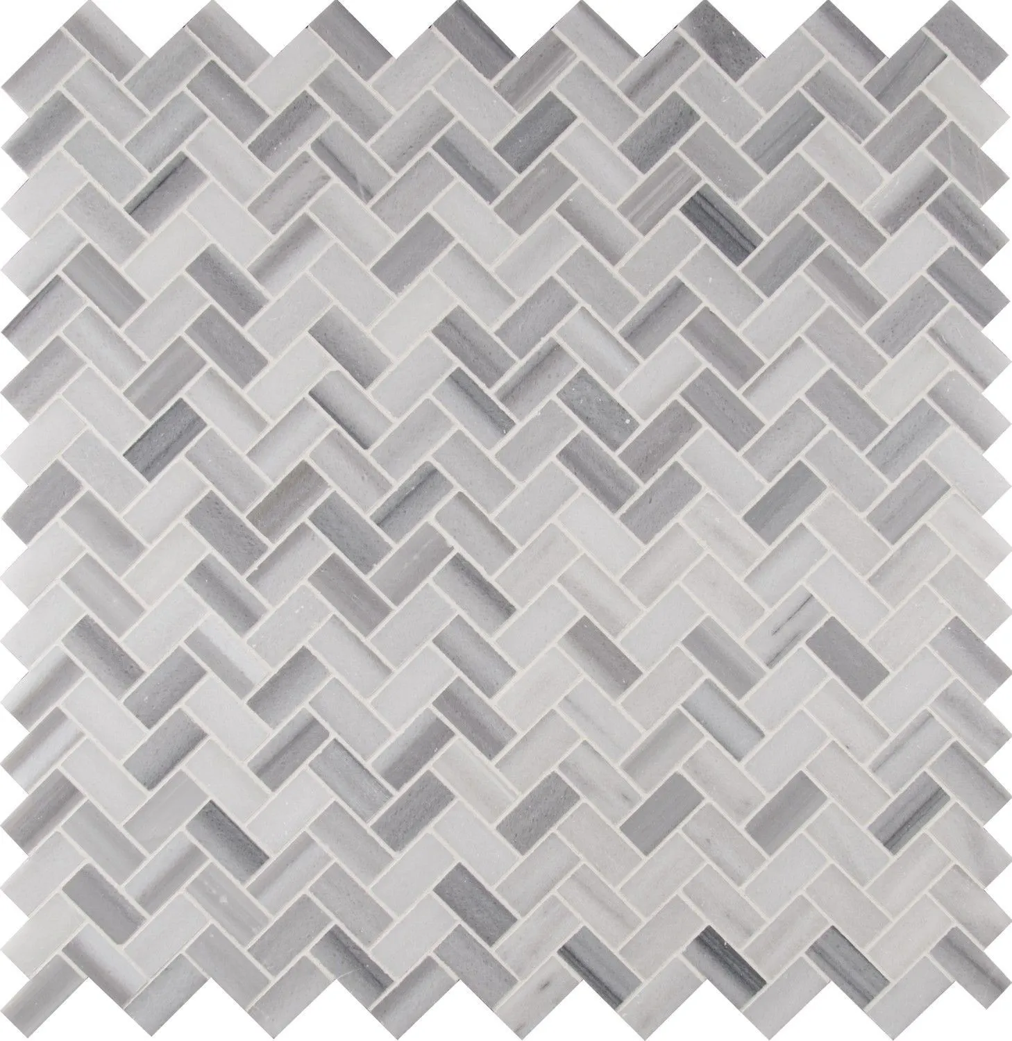 Bergamo Herringbone Gray-Light Polished 11-1/2" x 11-1/2" SMOT-BERGAMO-HB10MM MSI Surfaces Rectangle Mosaic Tiles