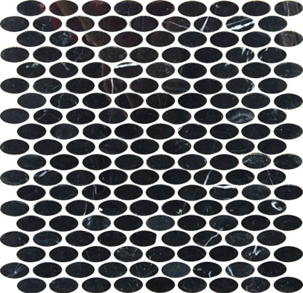 Oval Nero Marquina Polished 12" x 12" (9.80 sqft/box) OVALNMPN Centura Circle Mosaic Tiles | Floors & Baths Pro's