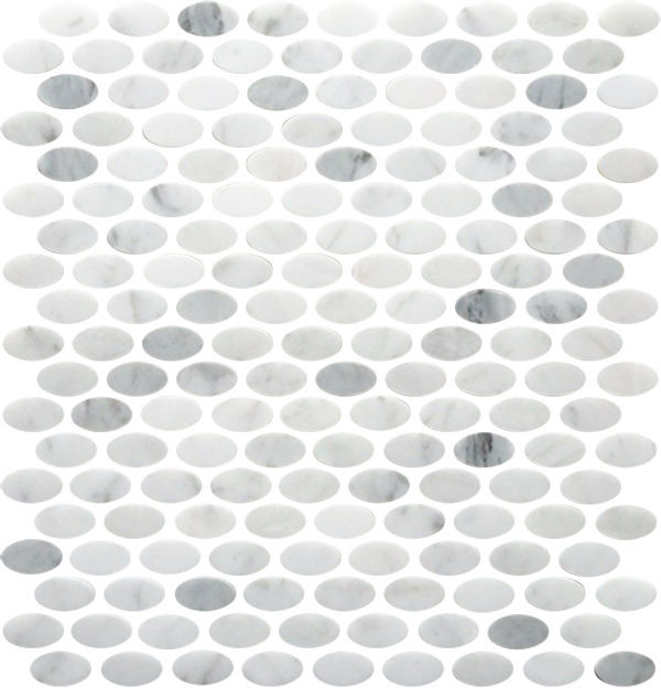 Oval Bianco Carrara Polished 12" x 12" (9.80 sqft/box) OVALBCPN Centura Circle Mosaic Tiles | Floors & Baths Pro's