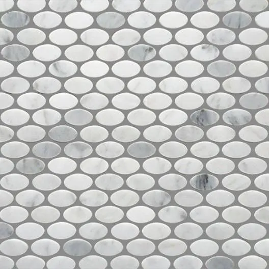 Oval Bianco Carrara Polished 12" x 12" (9.80 sqft/box) OVALBCPN Centura Circle Mosaic Tiles