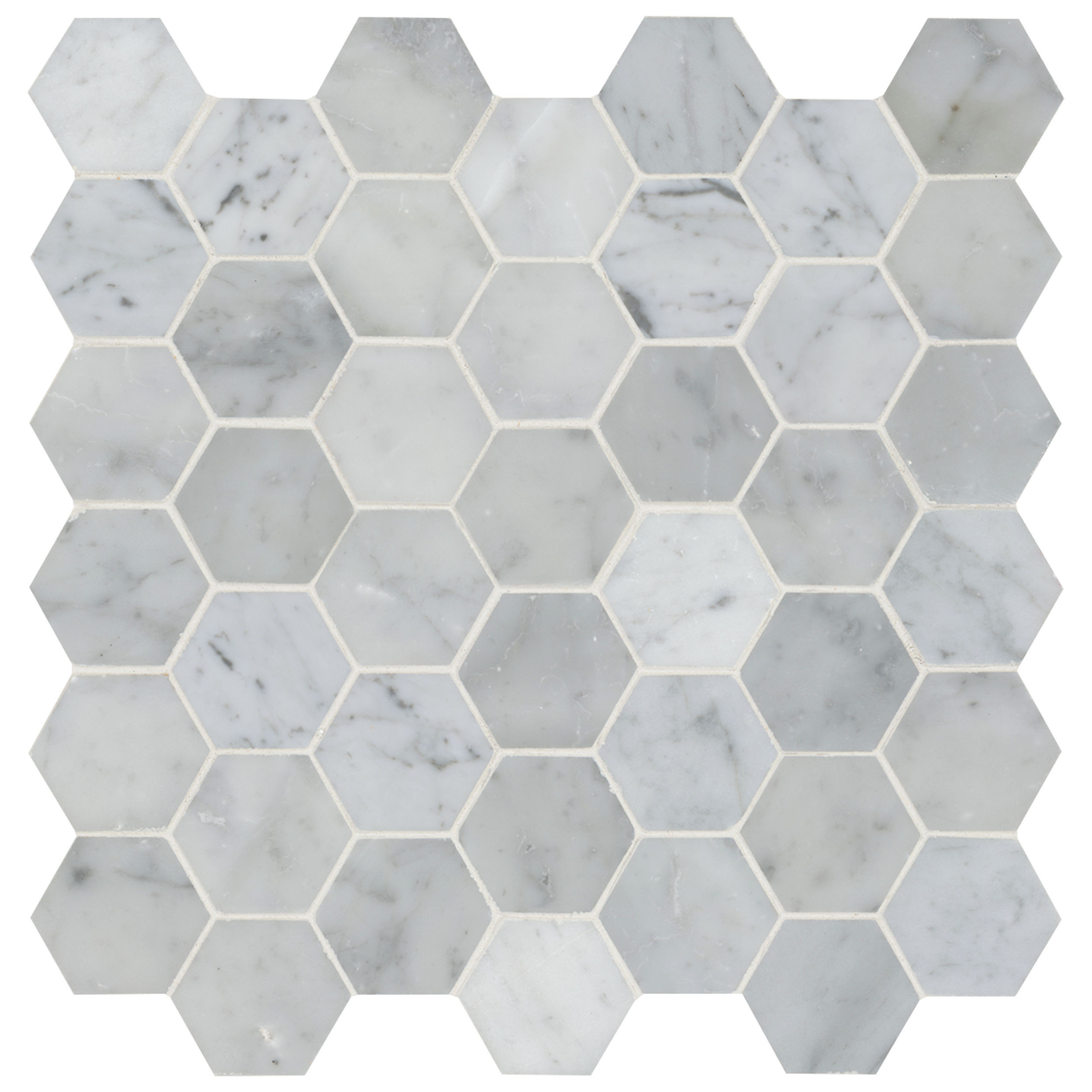 backsplash mosaic tiles Carrara White-Cool Hexagon Polished 12" x 12" SMOT-CAR-2HEXP MSI Surfaces Hexagon Mosaic Tiles | Floors & Baths Pro's