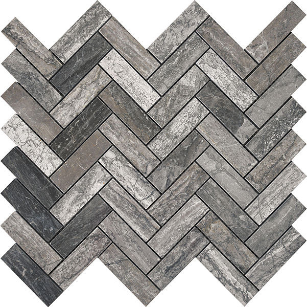 backsplash mosaic tiles Terra Marble Metalicus Herringbone Polished 12" x 12" MEHE Centura Rectangle Mosaic Tiles | Floors & Baths Pro's