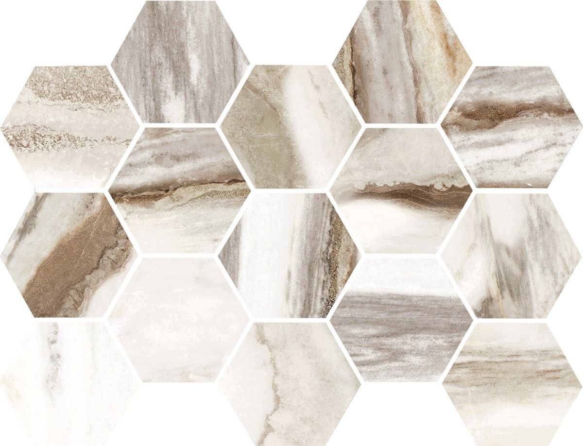 backsplash mosaic tiles Nebula Almond Polished 9" x 13" NEALMOP Centura Hexagon Mosaic Tiles | Floors & Baths Pro's