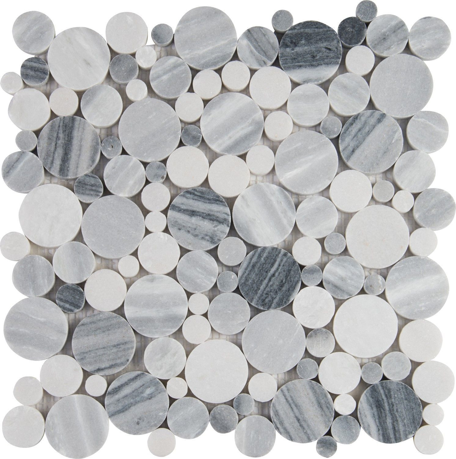 backsplash mosaic tiles Alaska Gray-Dark Polished 12" x 12" SMOT-PEB-ALGRY MSI Surfaces Circle Mosaic Tiles | Floors & Baths Pro's