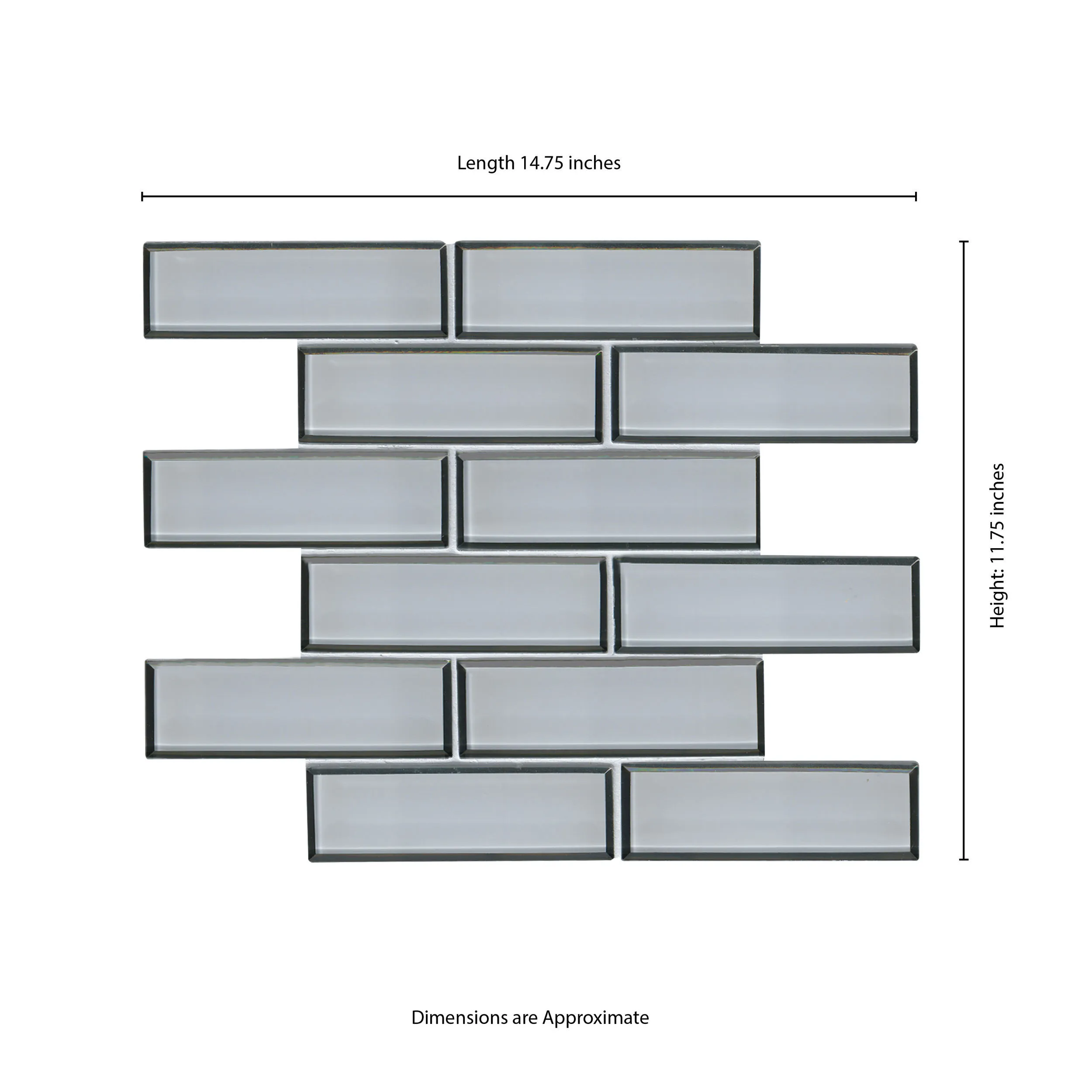 Ice Bevel White-Cool Glossy 11-1/2" x 11-1/2" SMOT-GLSST-ICEBE8MM MSI Surfaces Rectangle Mosaic Tiles