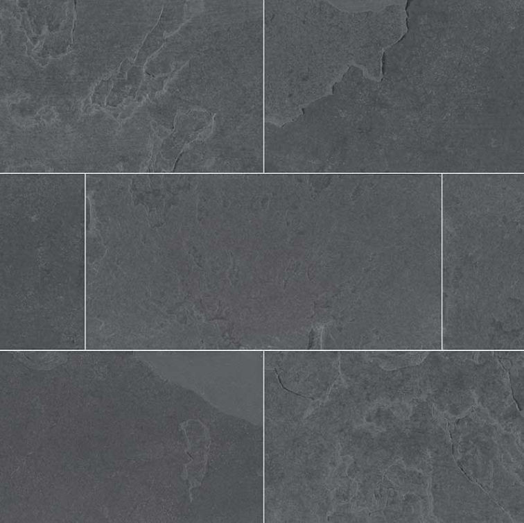 Montauk Black Gauged 12" x 24" (SMONBLK1224G ) Slate Look Floor Tiles | Floors & Baths Pro's