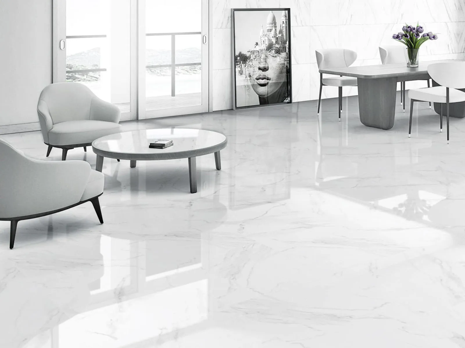 Naos Blanco Brillo 24" x 24" (NAOSP ) Marble Look Floor Tiles