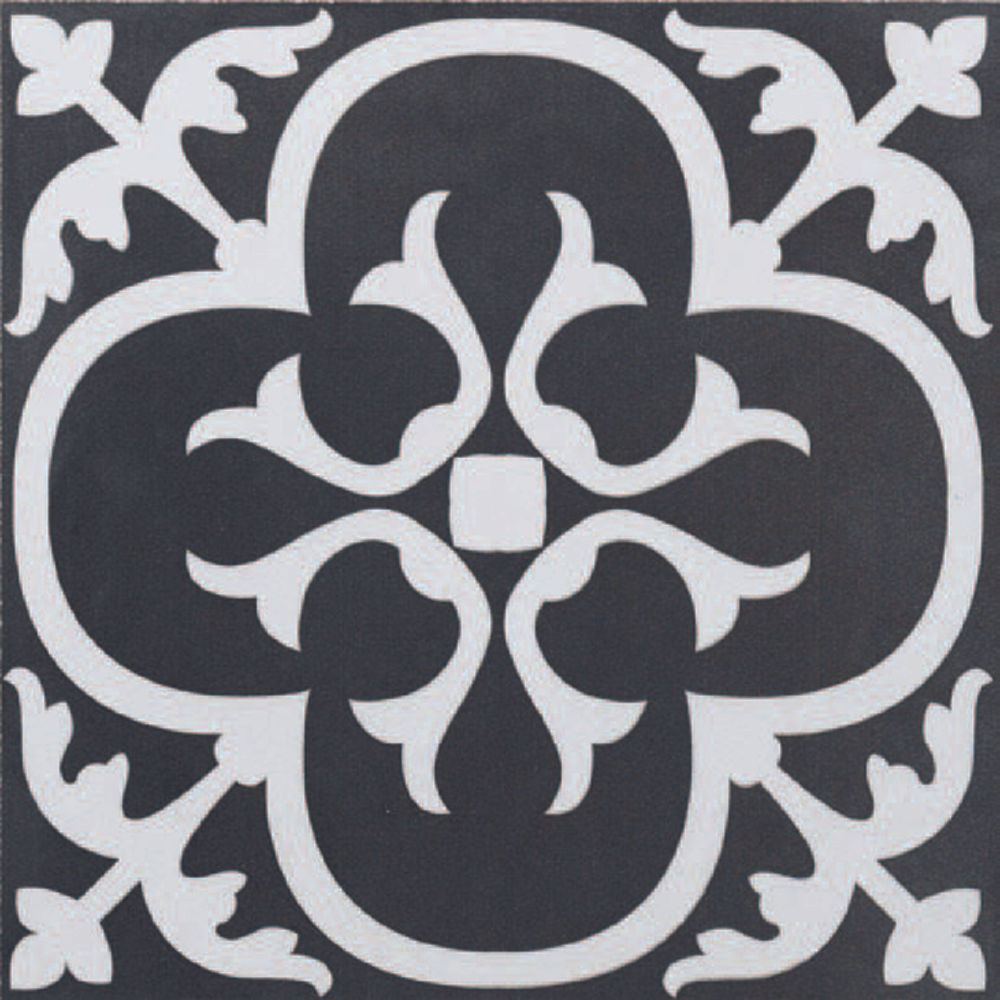 floor tiles Ciment Flora Blanc Noir Natural 8" x 8" (CIMFLO0808N ) Traditional Look Floor Tiles | Floors & Baths Pro's