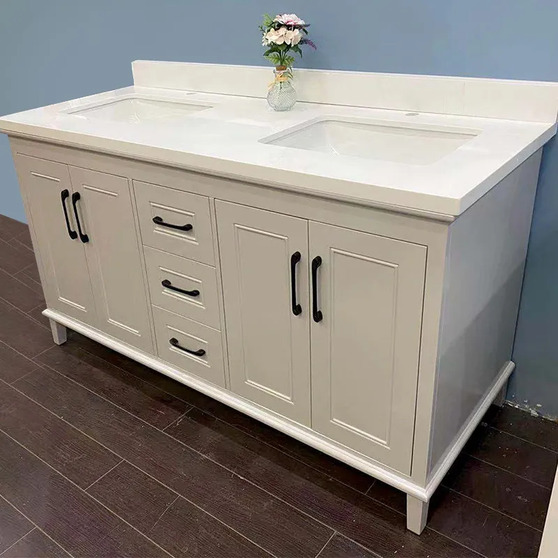 60" European Style Double-Sink Grey Vanity with Stone Top