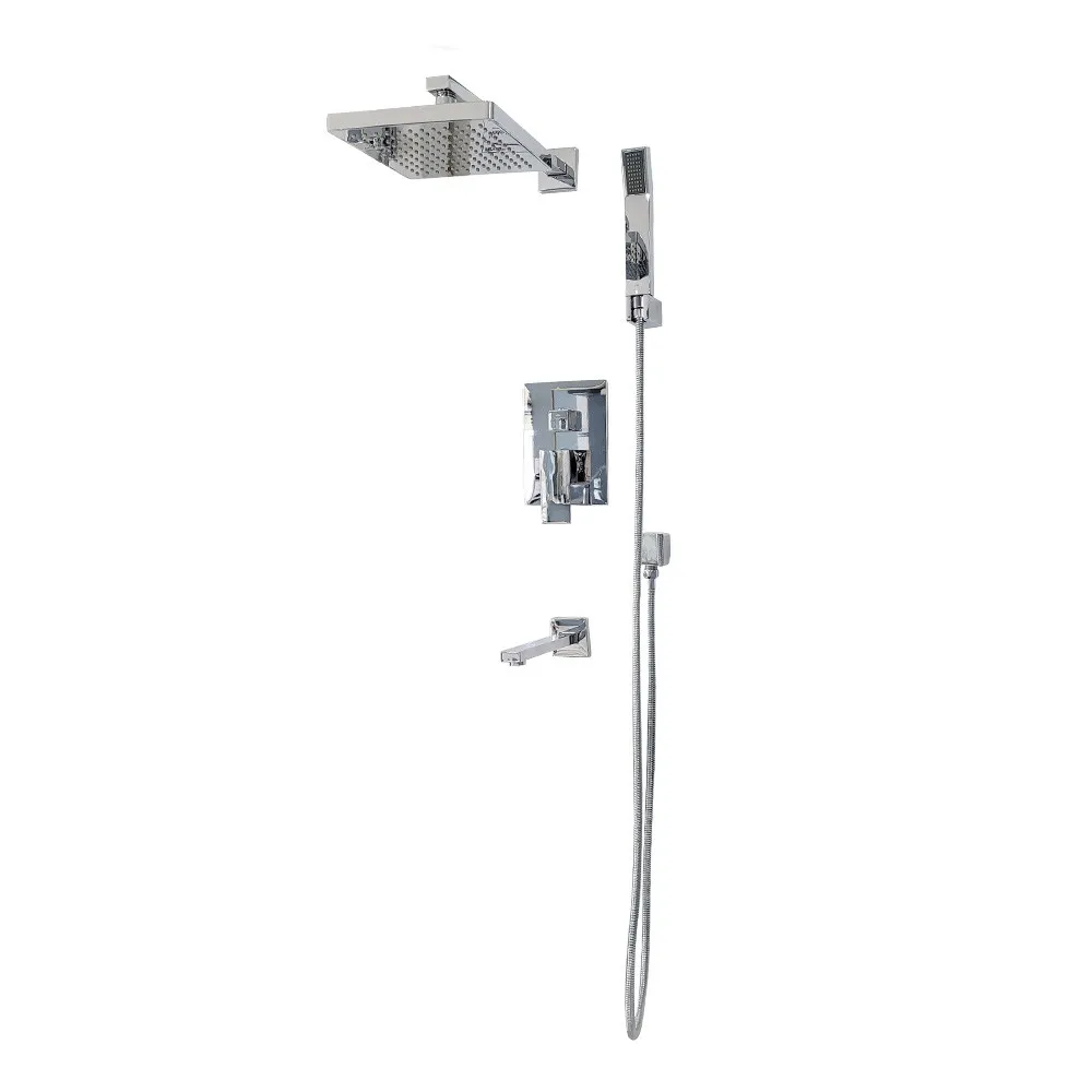 Chrome Square Rain Showerhead with Rail/Hand Shower