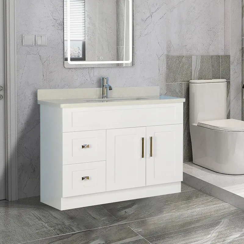 42" Shaker Style White Vanity with Stone Top (2 drawers)