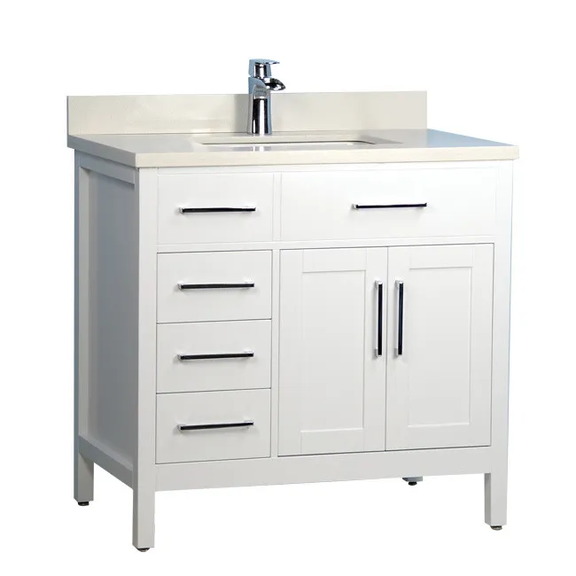 42" Classic Style Solid Wood White Vanity with Stone Top