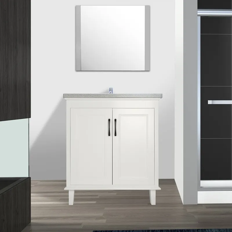 26" European Style White Double-doors Vanity with Stone Top