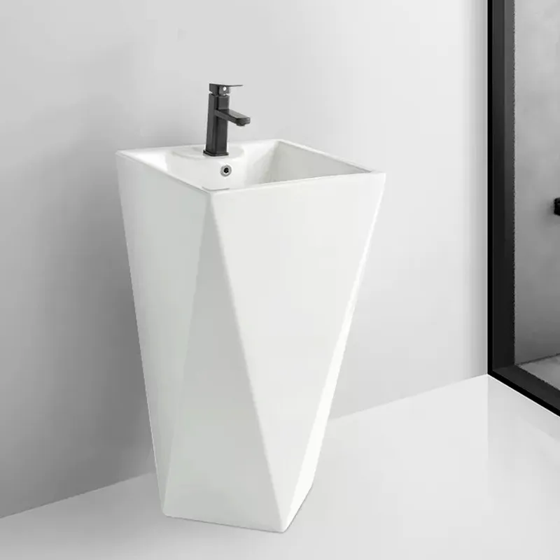 33"H Ceramic Pentagon Body Shape White Pedestal Sink with Overflow