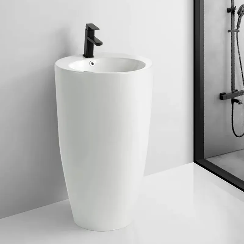 White 33" Tall Ceramic Circular Pedestal Bathroom Sink with Overflow