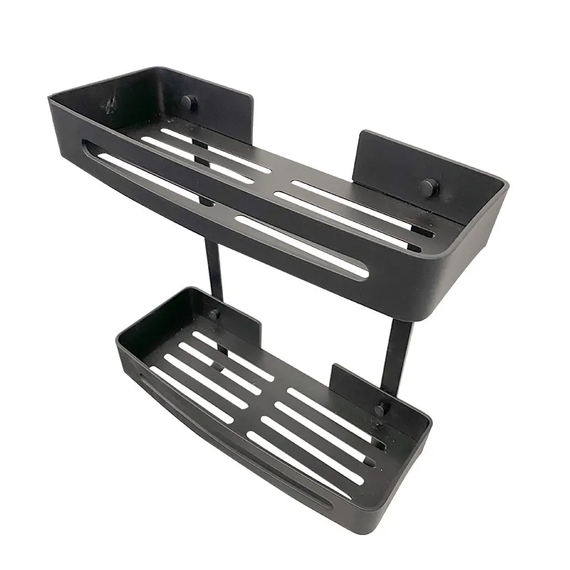 Bathroom Square Shelves with Hooks (Black)