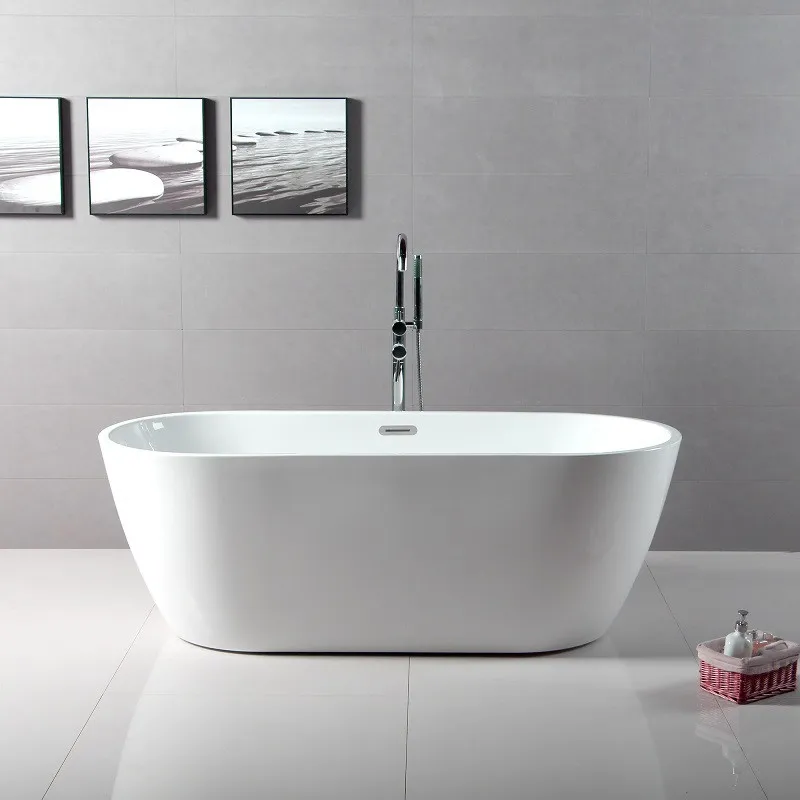 59" Freestanding Acrylic Oval Bathtub in White/Black