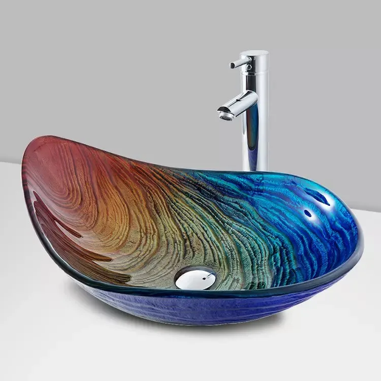 Gradient Color Scheme Glass Vessel Sink Basin